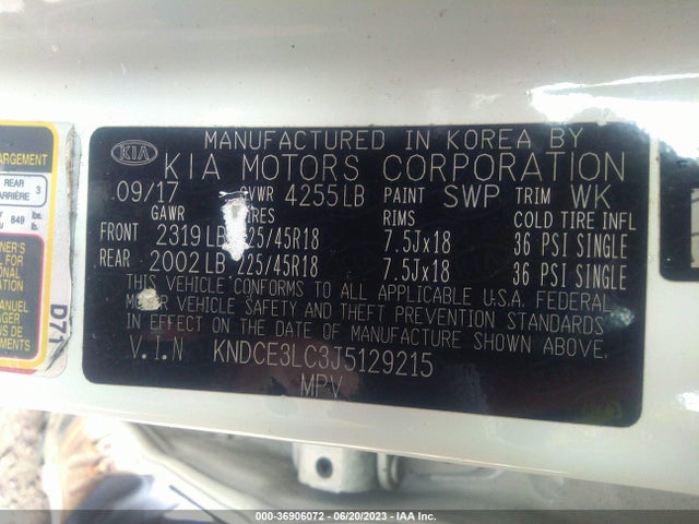 2018 KIA NIRO TOURING VIN: KNDCE3LC3J5129215
