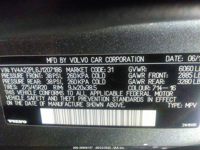 2018 VOLVO XC90 INSCRIPTION VIN: YV4A22PL6J1207186