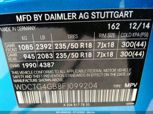 WDCTG4GB8FJ099204 Mercedes-Benz Gla-class Gla 250
