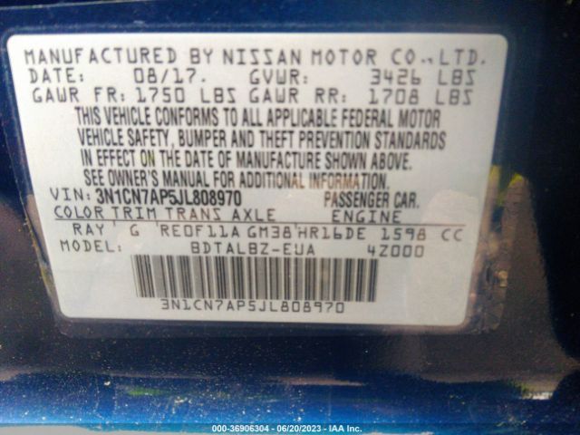 3N1CN7AP5JL808970 Nissan Versa Sedan Sv