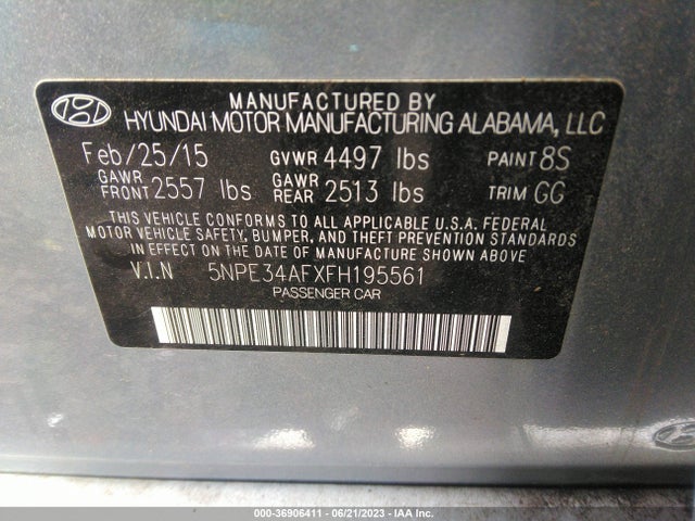 Hyundai Sonata 2.4l Limited 2015 5NPE34AFXFH195561 Image 15