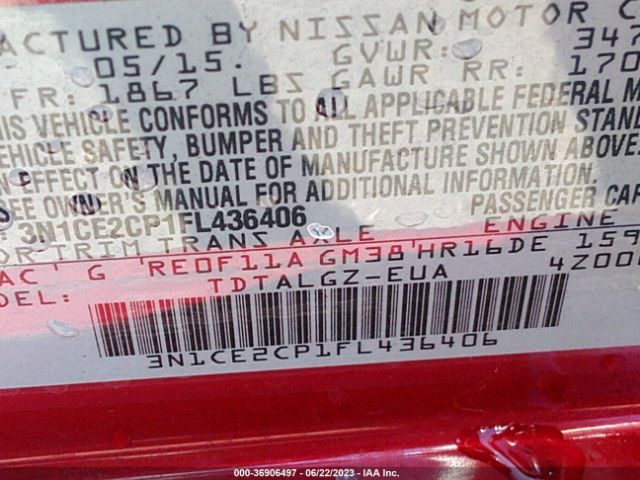 3N1CE2CP1FL436406 Nissan Versa Note Sr