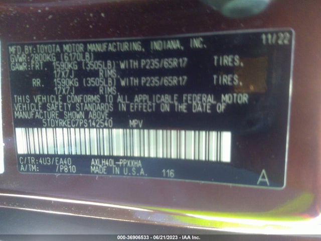 Toyota SIENNA XLE 2023 5TDYRKEC7PS142540 Image 15