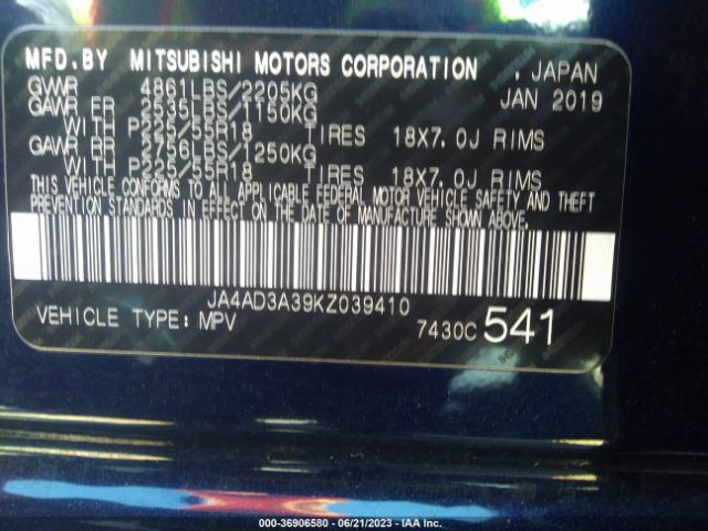 JA4AD3A39KZ039410 Mitsubishi Outlander Se/sel/le