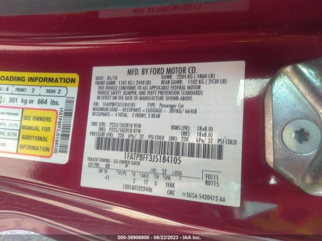 1FATP8FF3J5184105 Ford Mustang Gt Premium