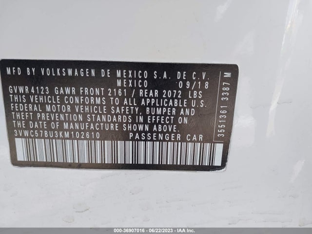 3VWC57BU3KM102610 Volkswagen Jetta S/se/r-line
