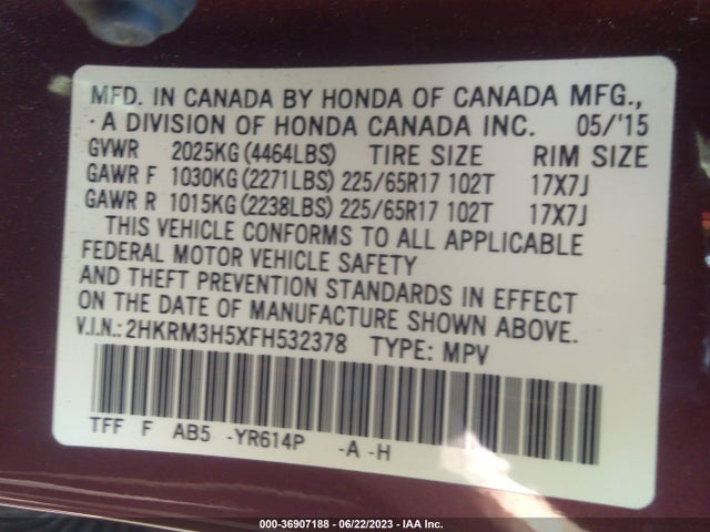 Honda CR-V EX 2015 2HKRM3H5XFH532378 Image 15
