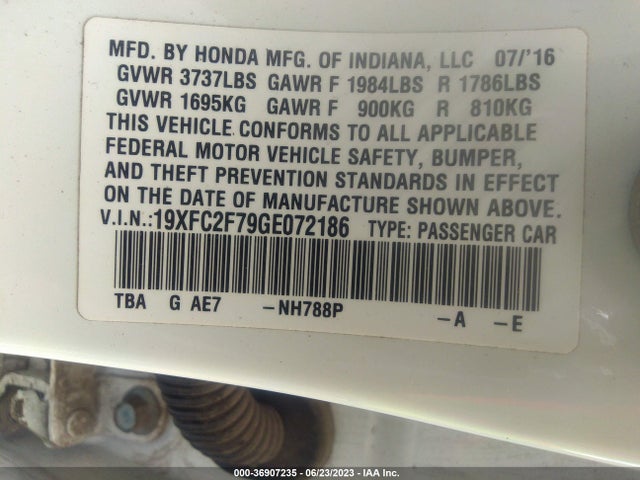Honda Civic Sedan Ex 2016 19XFC2F79GE072186 Image 9