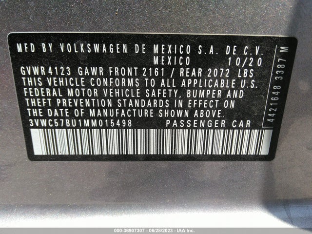 3VWC57BU1MM015498 Volkswagen Jetta S/se/r-line