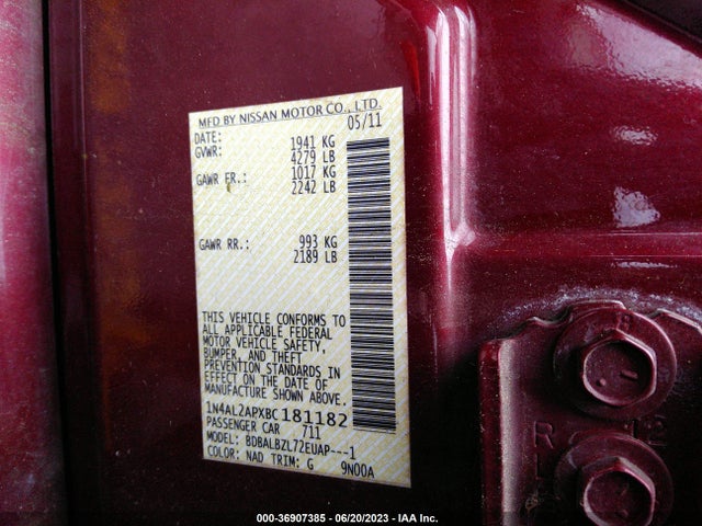 2011 NISSAN ALTIMA 2.5 S VIN: 1N4AL2APXBC181182