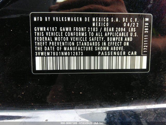 3VWEM7BU1NM012873 Volkswagen JETTA SE