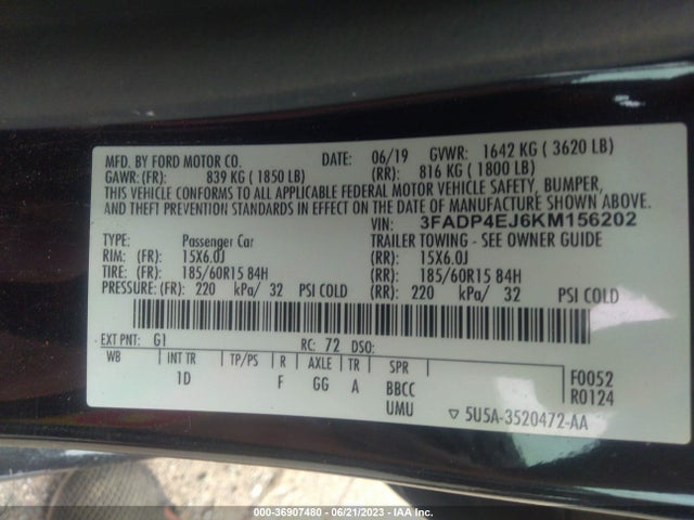 Ford FIESTA SE 2019 3FADP4EJ6KM156202 Image 15