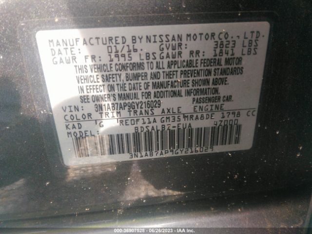 3N1AB7AP9GY216029 Nissan Sentra Sr/sl/s/sv/fe+ S