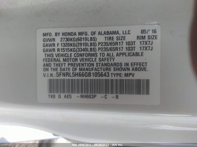 Honda Odyssey Ex-l 2016 5FNRL5H66GB105643 Image 9