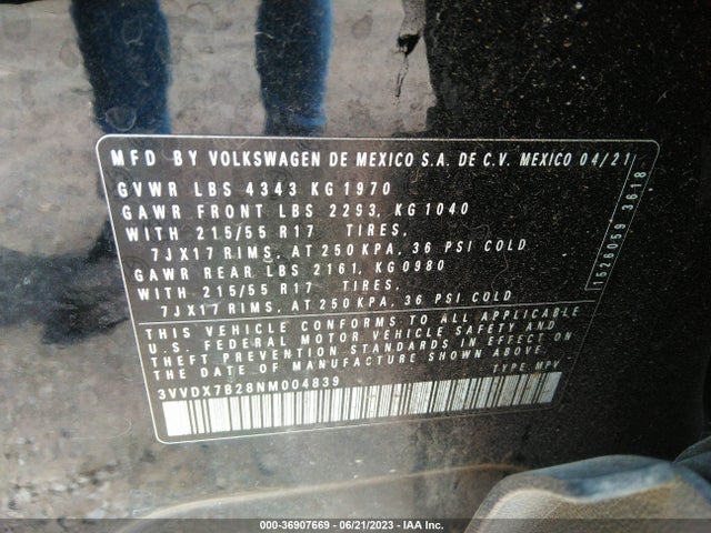 2022 VOLKSWAGEN TAOS S VIN: 3VVDX7B28NM004839