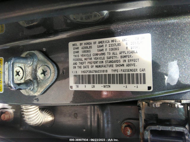 2009 HONDA ACCORD SDN LX-P VIN: 1HGCP26479A031818