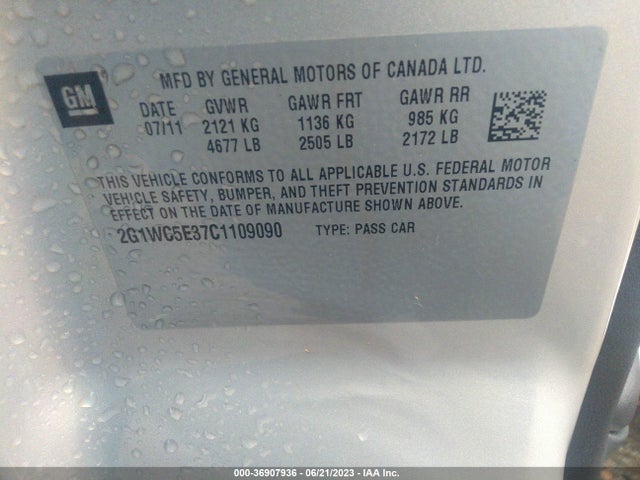 2012 CHEVROLET IMPALA LTZ VIN: 2G1WC5E37C1109090