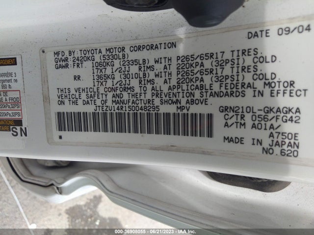 2005 TOYOTA 4RUNNER SR5 VIN: JTEZU14R150048295