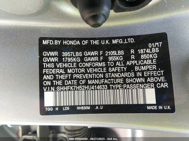 Honda Civic Hatchback Ex 2017 SHHFK7H52HU414633 Image 9