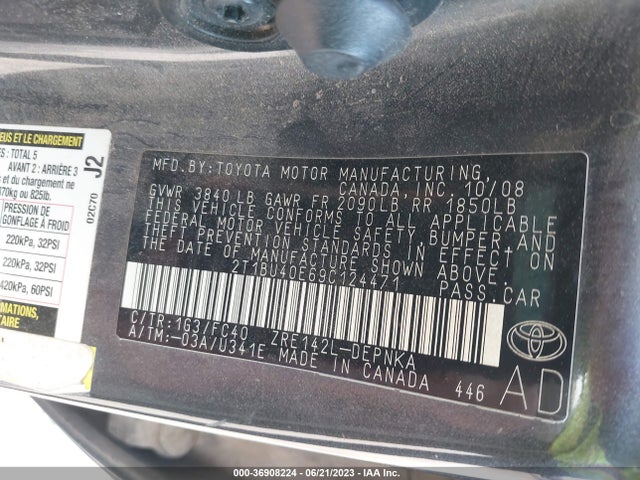 2009 TOYOTA COROLLA VIN: 2T1BU40E69C124471