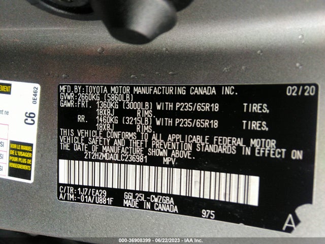 2020 Lexus RX, VIN: 2T2HZMDA0LC236981