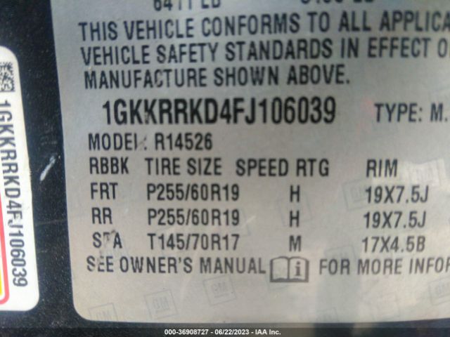1GKKRRKD4FJ106039 GMC ACADIA SLT
