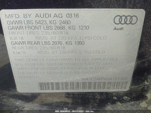 WA1C2AFPXGA121392 Audi Q5 PREMIUM