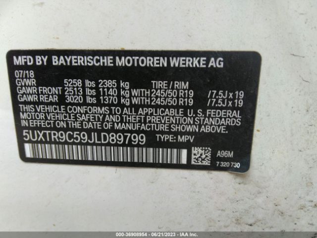 5UXTR9C59JLD89799 BMW X3 Xdrive30i