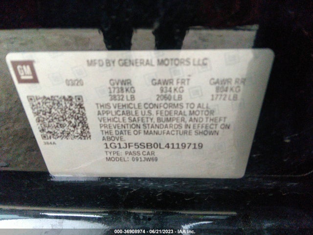 Chevrolet Sonic Premier 2020 1G1JF5SB0L4119719 Image 15
