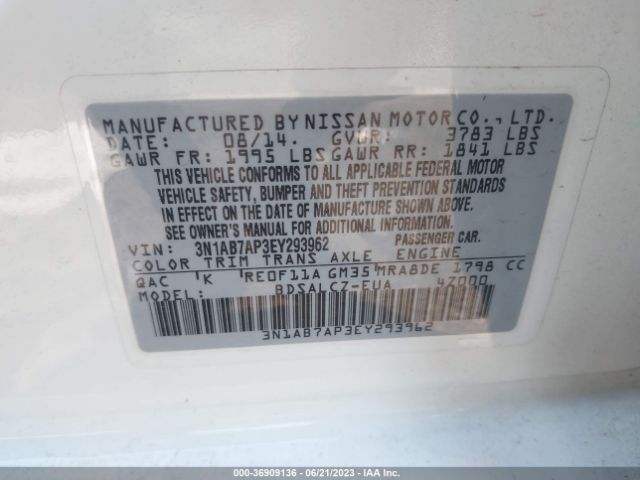 3N1AB7AP3EY293962 Nissan Sentra Fe+ S