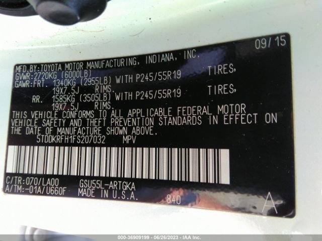 5TDDKRFH1FS207032 Toyota Highlander Limited