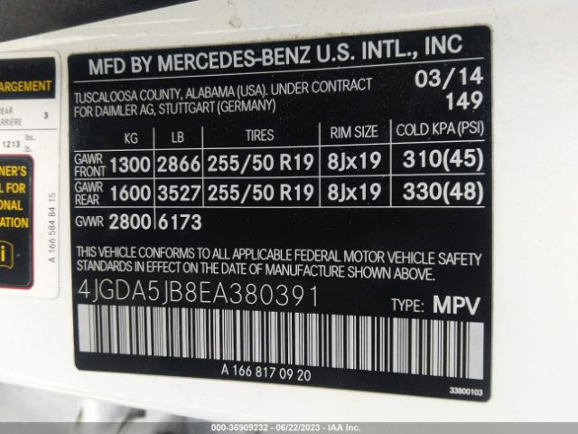 4JGDA5JB8EA380391 Mercedes-Benz M-class Ml 350