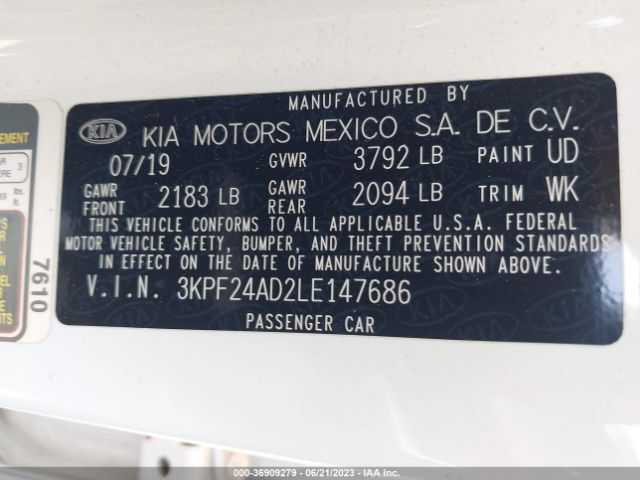 3KPF24AD2LE147686 KIA Forte Lxs