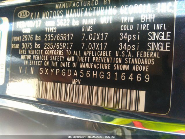 5XYPGDA56HG316469 KIA Sorento Lx V6