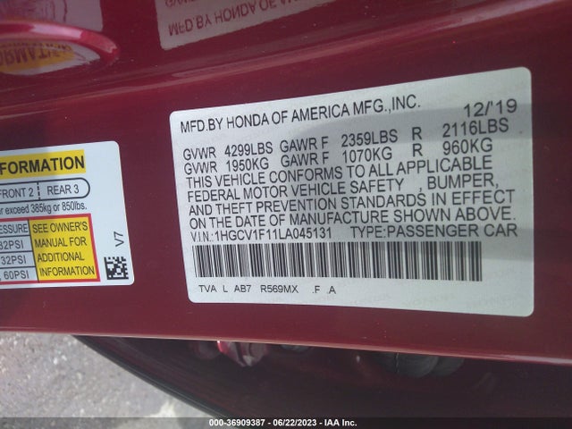 Honda Accord Sedan Lx 2020 1HGCV1F11LA045131 Image 9
