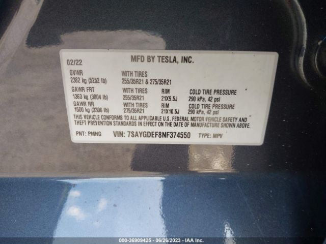 7SAYGDEF8NF374550 Tesla Model Y Performance