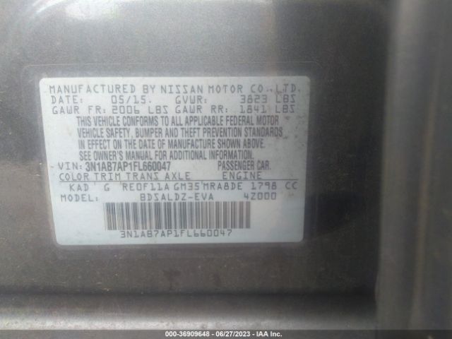 3N1AB7AP1FL660047 Nissan Sentra Sr/sl/s/sv/fe+ S