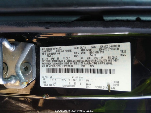 2017 FORD ESCAPE SE VIN: 1FMCU0GD3HUB78012