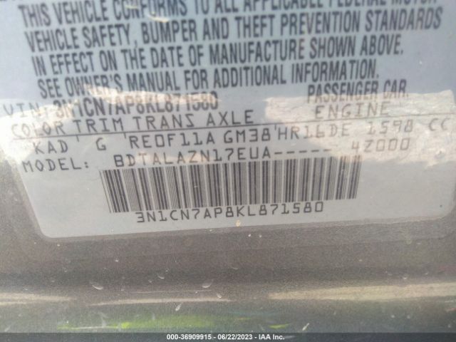 3N1CN7AP8KL871580 Nissan Versa Sedan S Plus