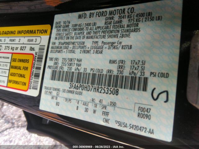 3FA6P0HD7HR253508 Ford FUSION SE
