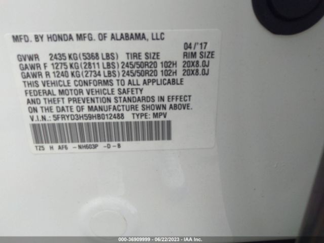 5FRYD3H59HB012488 Acura Mdx W/technology Pkg