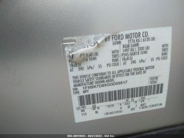 1FM5K7D85GGD09517 Ford EXPLORER XLT