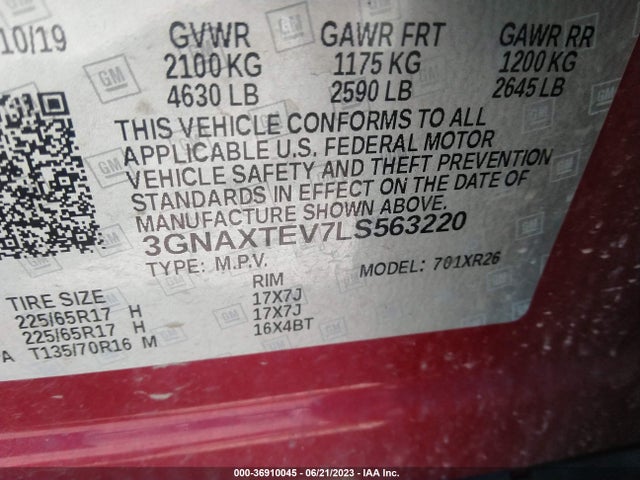 Chevrolet EQUINOX LT 2020 3GNAXTEV7LS563220 Image 9