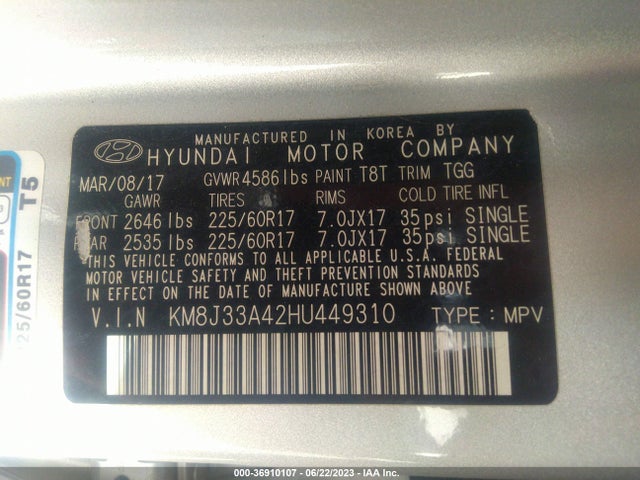 Hyundai TUCSON SE 2017 KM8J33A42HU449310 Image 15