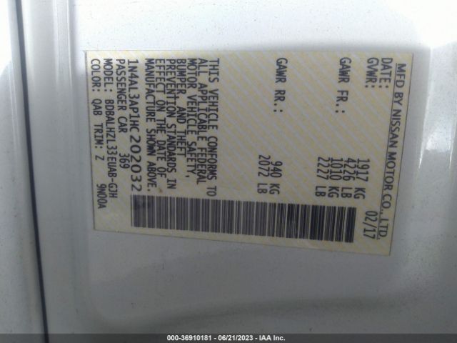 1N4AL3AP1HC202032 Nissan Altima 2.5 Sr