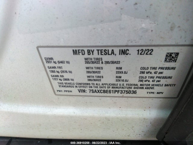 2023 Tesla Model X, VIN: 7SAXCBE61PF375036