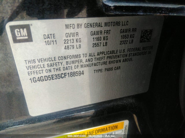 2012 BUICK LACROSSE PREMIUM 1 VIN: 1G4GD5E35CF188594