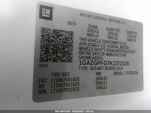 Chevrolet Express Passenger Lt 2019 1GAZGPFG7K1372120 Image 15