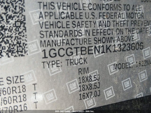 2019 CHEVROLET COLORADO 4WD WORK TRUCK VIN: 1GCGTBEN1K1323606