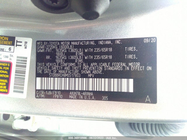Toyota Highlander Hybrid Le 2021 5TDBBRCH8MS517803 Image 9